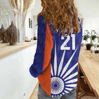 India Cricket Custom Women Casual Shirt Ashoka Chakra with Flag Style