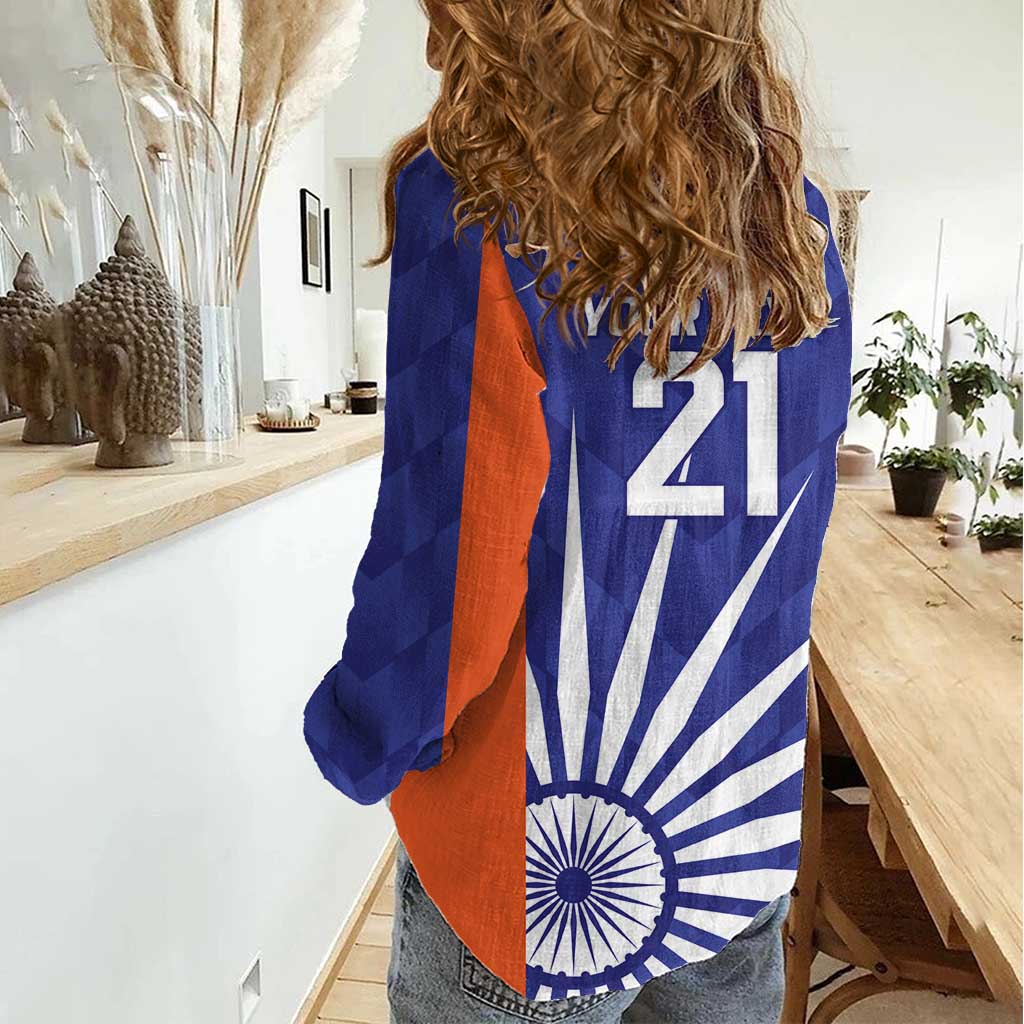 India Cricket Custom Women Casual Shirt Ashoka Chakra with Flag Style