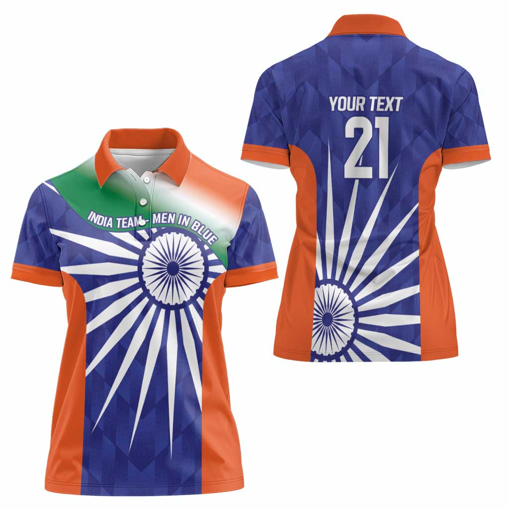 India Cricket Custom Women Polo Shirt Ashoka Chakra with Flag Style