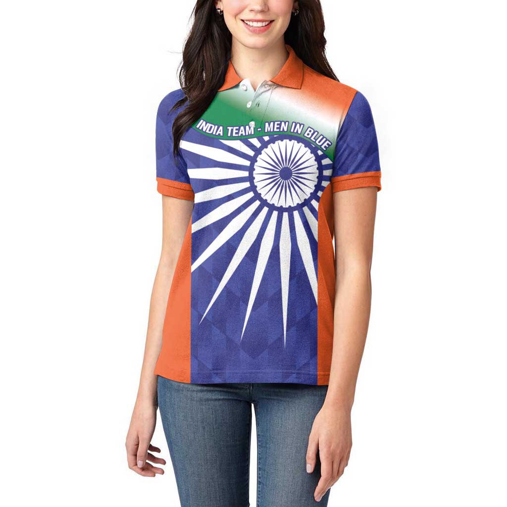India Cricket Custom Women Polo Shirt Ashoka Chakra with Flag Style