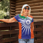 India Cricket Custom Women Polo Shirt Ashoka Chakra with Flag Style