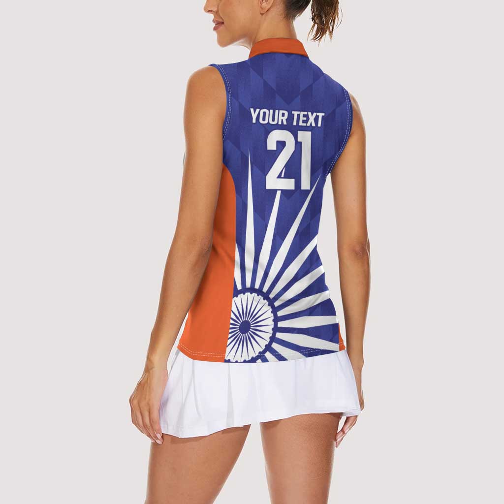India Cricket Custom Women Sleeveless Polo Shirt Ashoka Chakra with Flag Style