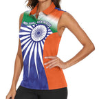 India Cricket Custom Women Sleeveless Polo Shirt Ashoka Chakra with Flag Style