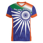 India Cricket Custom Women V-Neck T-Shirt Ashoka Chakra with Flag Style