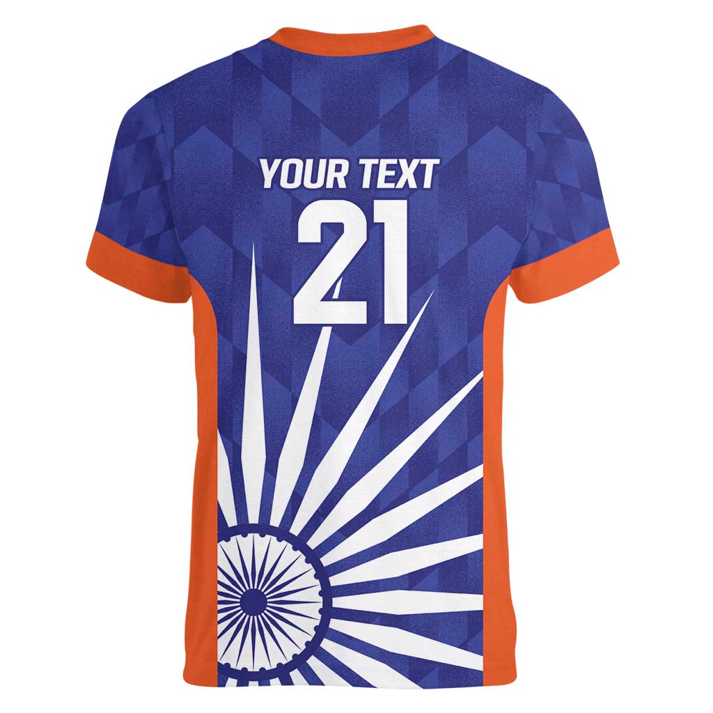 India Cricket Custom Women V-Neck T-Shirt Ashoka Chakra with Flag Style