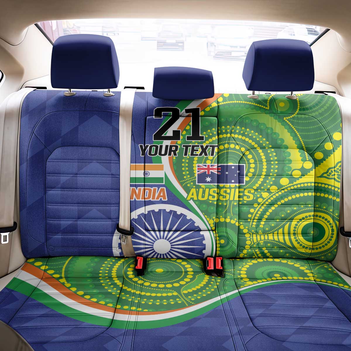 India Vs Australian Cricket Custom Back Car Seat Cover Ashoka Chakra and Aboriginal Together