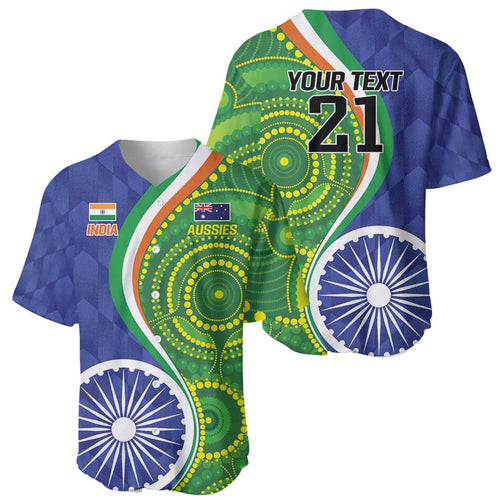 India Vs Australian Cricket Custom Baseball Jersey Ashoka Chakra and Aboriginal Together