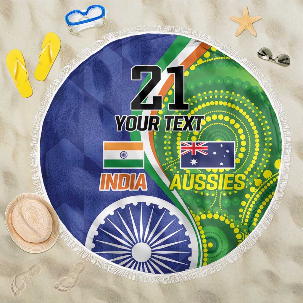 India Vs Australian Cricket Custom Beach Blanket Ashoka Chakra and Aboriginal Together