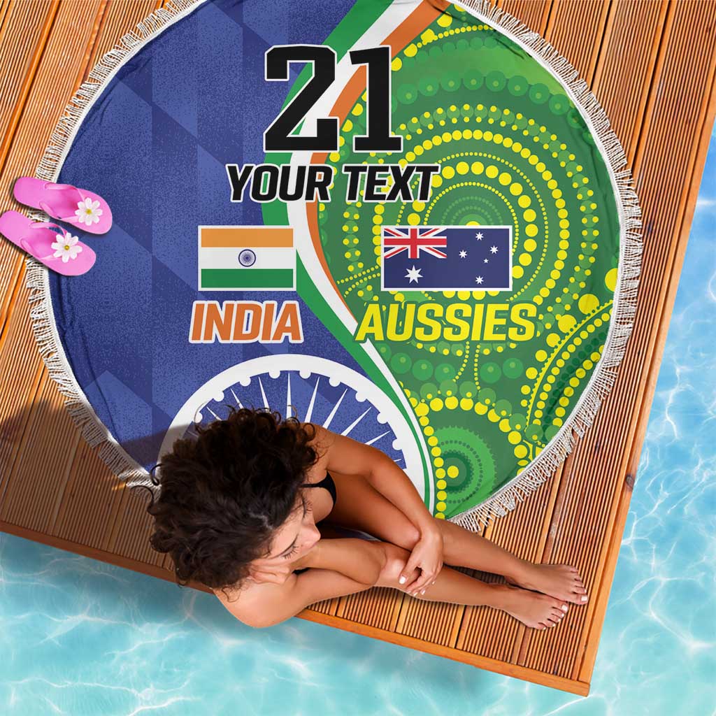 India Vs Australian Cricket Custom Beach Blanket Ashoka Chakra and Aboriginal Together