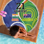 India Vs Australian Cricket Custom Beach Blanket Ashoka Chakra and Aboriginal Together