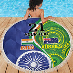 India Vs Australian Cricket Custom Beach Blanket Ashoka Chakra and Aboriginal Together