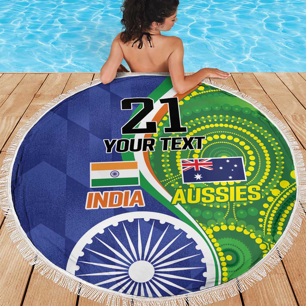 India Vs Australian Cricket Custom Beach Blanket Ashoka Chakra and Aboriginal Together