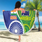 India Vs Australian Cricket Custom Beach Blanket Ashoka Chakra and Aboriginal Together
