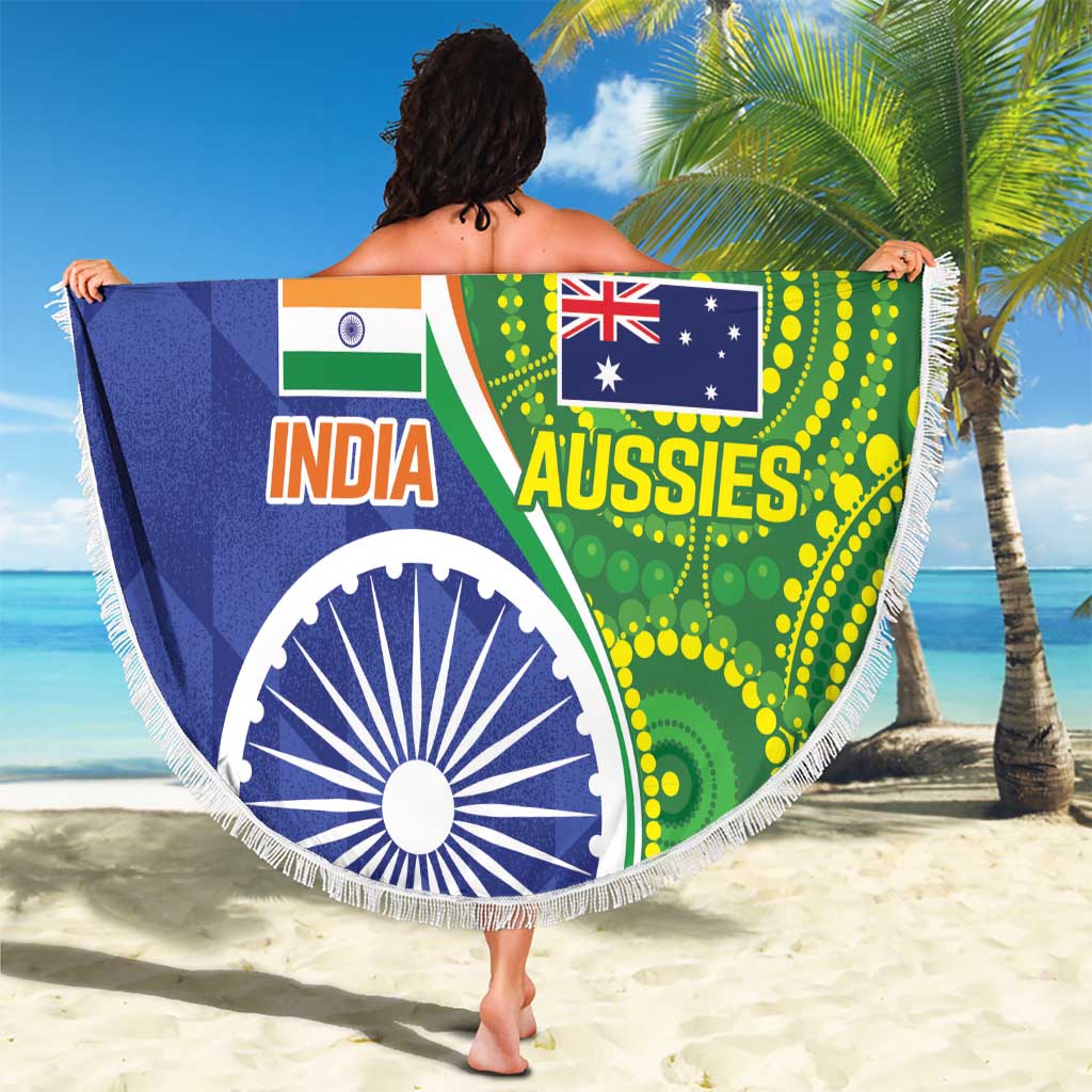 India Vs Australian Cricket Custom Beach Blanket Ashoka Chakra and Aboriginal Together