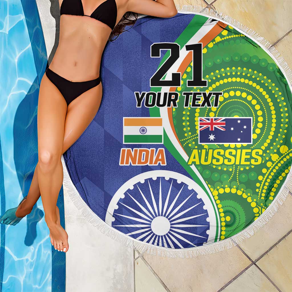 India Vs Australian Cricket Custom Beach Blanket Ashoka Chakra and Aboriginal Together