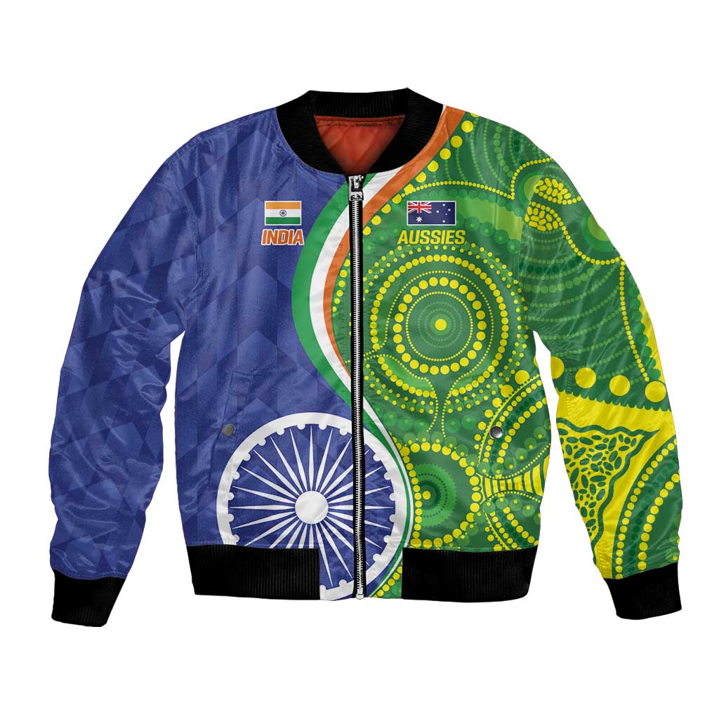 India Vs Australian Cricket Custom Bomber Jacket Ashoka Chakra and Aboriginal Together