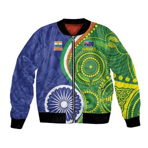 India Vs Australian Cricket Custom Bomber Jacket Ashoka Chakra and Aboriginal Together