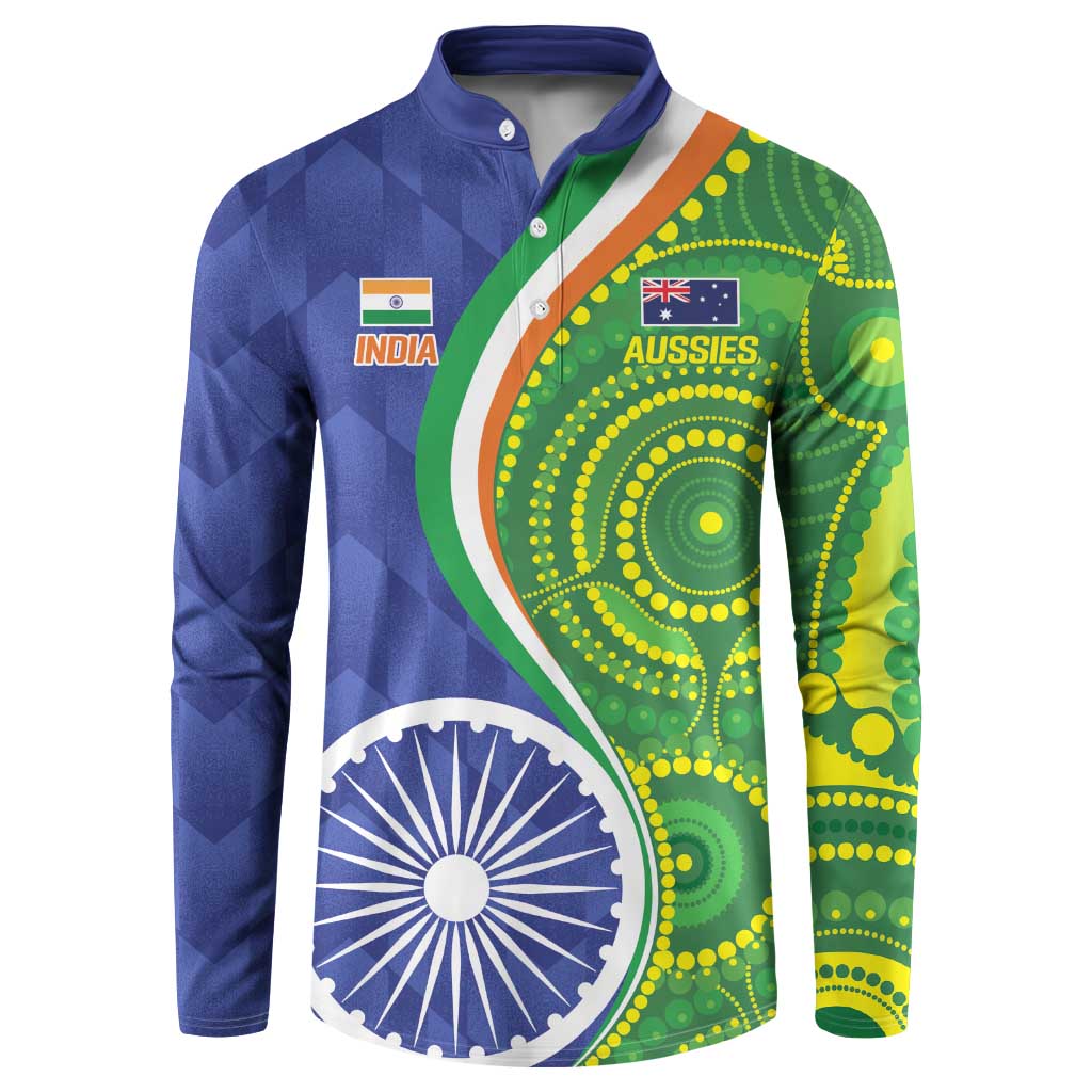 India Vs Australian Cricket Custom Button Sweatshirt Ashoka Chakra and Aboriginal Together