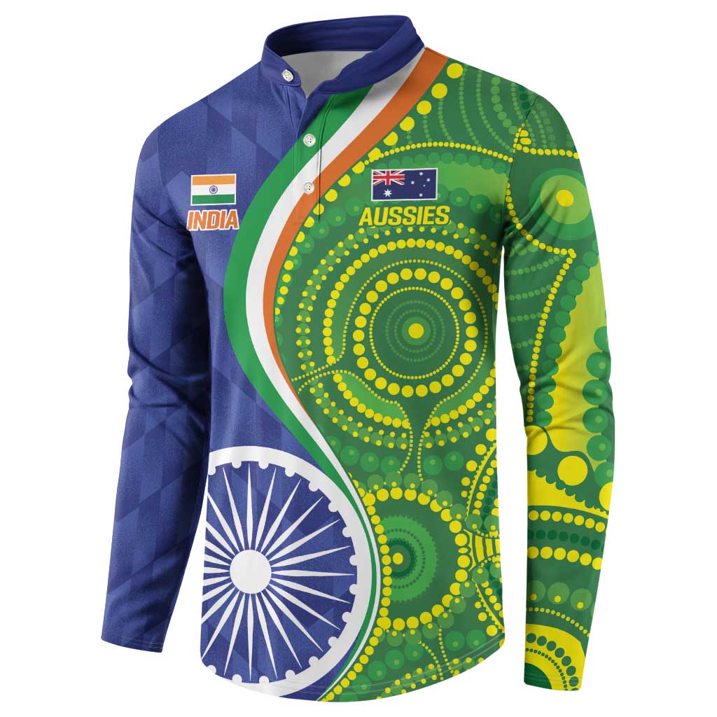 India Vs Australian Cricket Custom Button Sweatshirt Ashoka Chakra and Aboriginal Together
