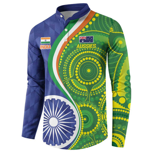 India Vs Australian Cricket Custom Button Sweatshirt Ashoka Chakra and Aboriginal Together