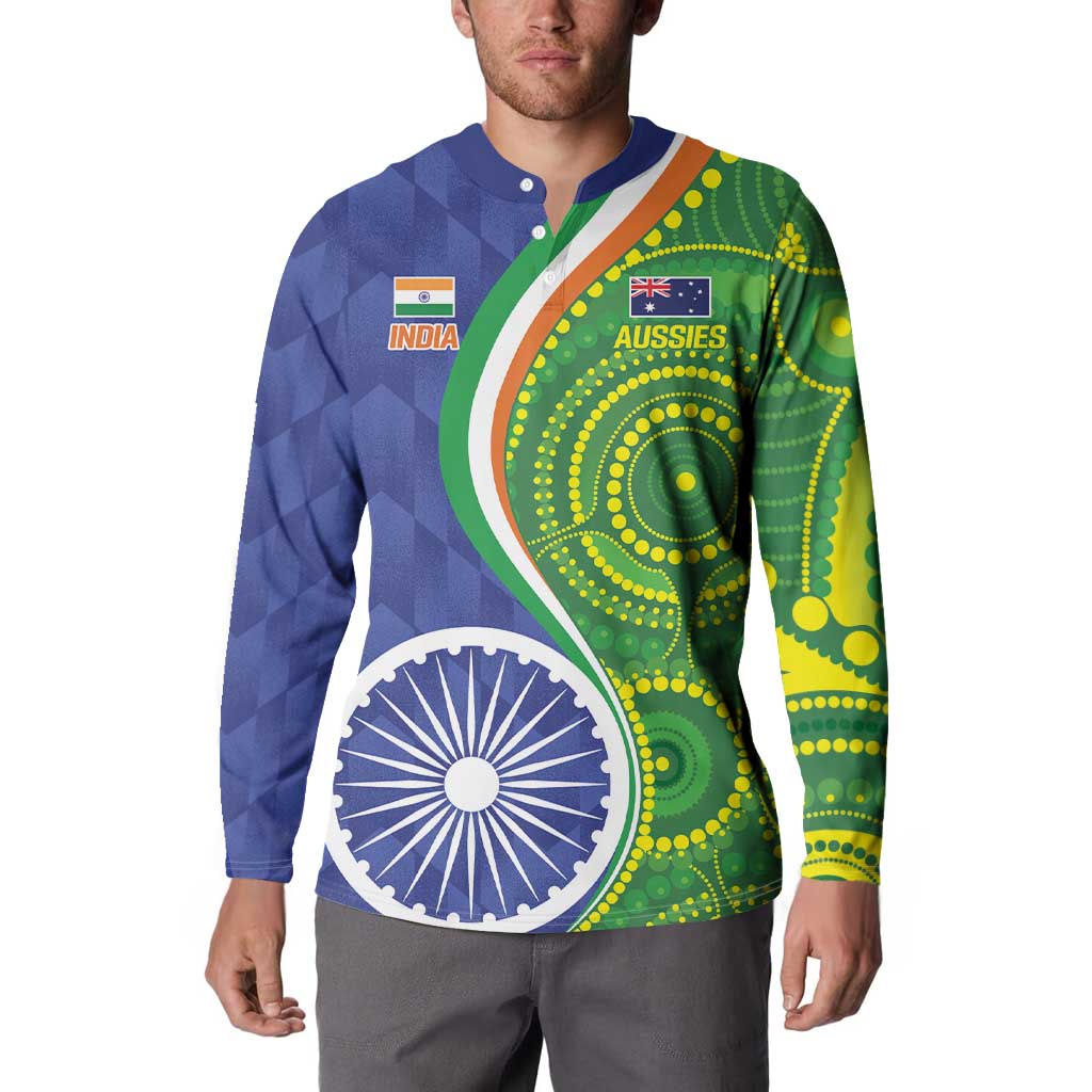 India Vs Australian Cricket Custom Button Sweatshirt Ashoka Chakra and Aboriginal Together