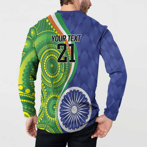 India Vs Australian Cricket Custom Button Sweatshirt Ashoka Chakra and Aboriginal Together