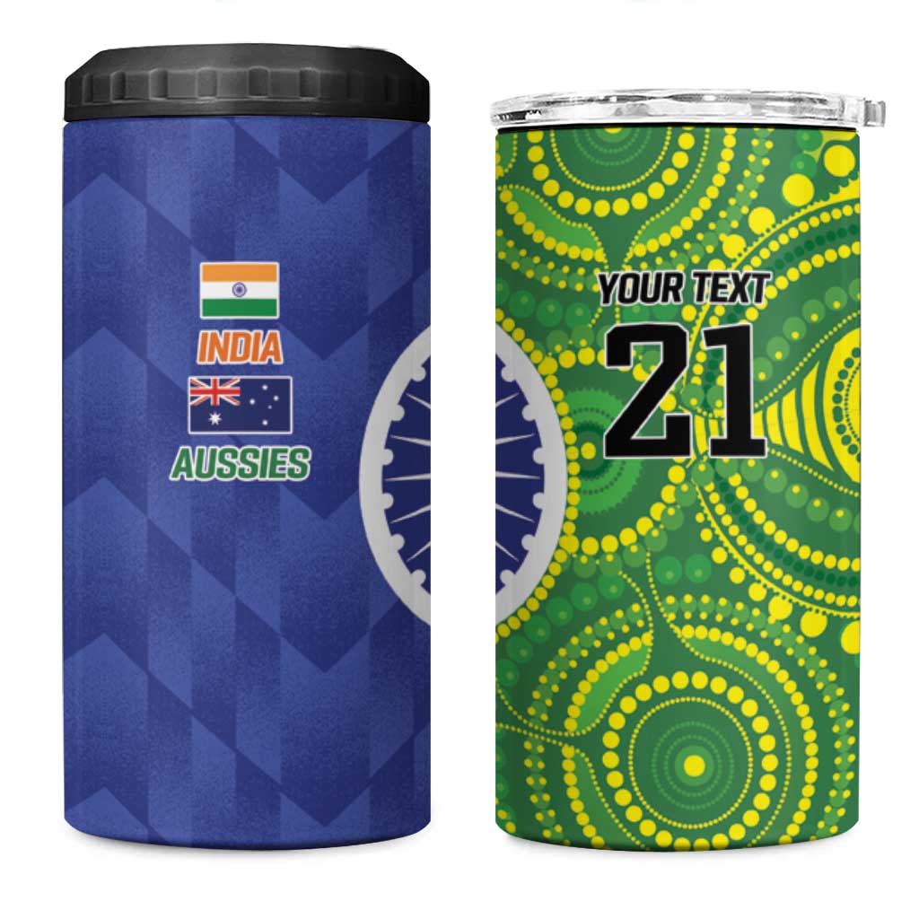 India Vs Australian Cricket Custom 4 in 1 Can Cooler Tumbler Ashoka Chakra and Aboriginal Together