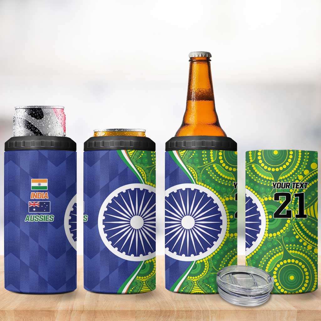 India Vs Australian Cricket Custom 4 in 1 Can Cooler Tumbler Ashoka Chakra and Aboriginal Together