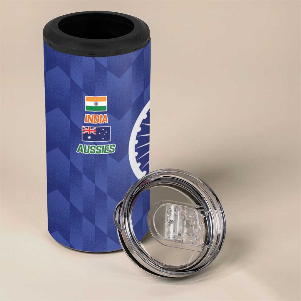 India Vs Australian Cricket Custom 4 in 1 Can Cooler Tumbler Ashoka Chakra and Aboriginal Together