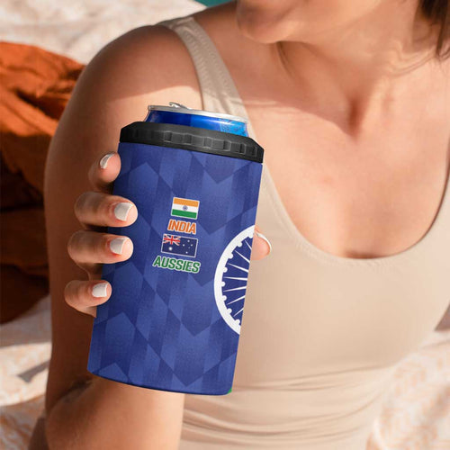 India Vs Australian Cricket Custom 4 in 1 Can Cooler Tumbler Ashoka Chakra and Aboriginal Together