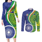 India Vs Australian Cricket Custom Couples Matching Long Sleeve Bodycon Dress and Long Sleeve Button Shirt Ashoka Chakra and Aboriginal Together