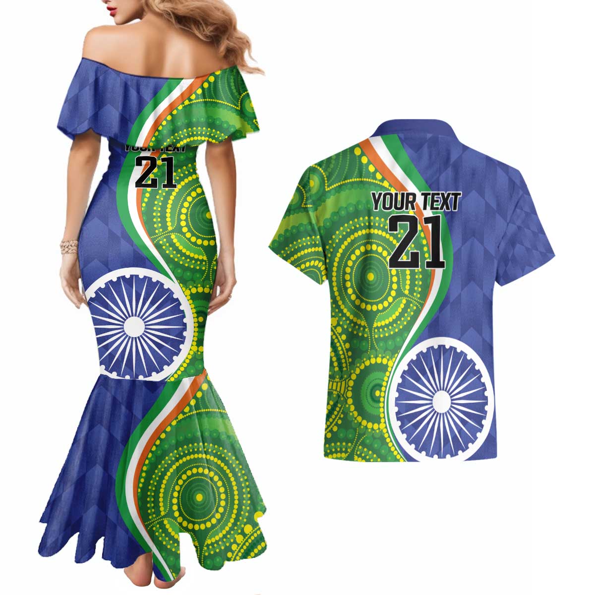 India Vs Australian Cricket Custom Couples Matching Mermaid Dress and Hawaiian Shirt Ashoka Chakra and Aboriginal Together