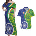 India Vs Australian Cricket Custom Couples Matching Off Shoulder Maxi Dress and Hawaiian Shirt Ashoka Chakra and Aboriginal Together