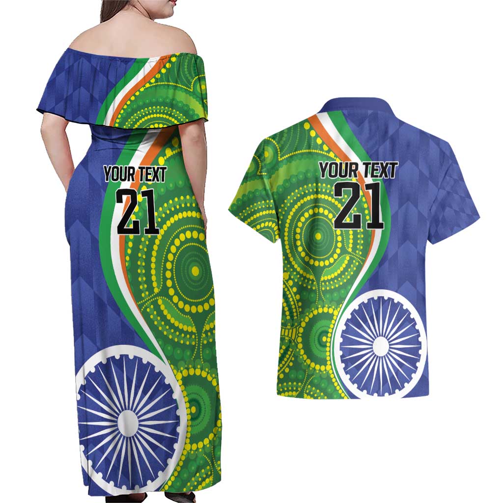 India Vs Australian Cricket Custom Couples Matching Off Shoulder Maxi Dress and Hawaiian Shirt Ashoka Chakra and Aboriginal Together