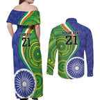 India Vs Australian Cricket Custom Couples Matching Off Shoulder Maxi Dress and Long Sleeve Button Shirt Ashoka Chakra and Aboriginal Together