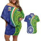 India Vs Australian Cricket Custom Couples Matching Off Shoulder Short Dress and Hawaiian Shirt Ashoka Chakra and Aboriginal Together