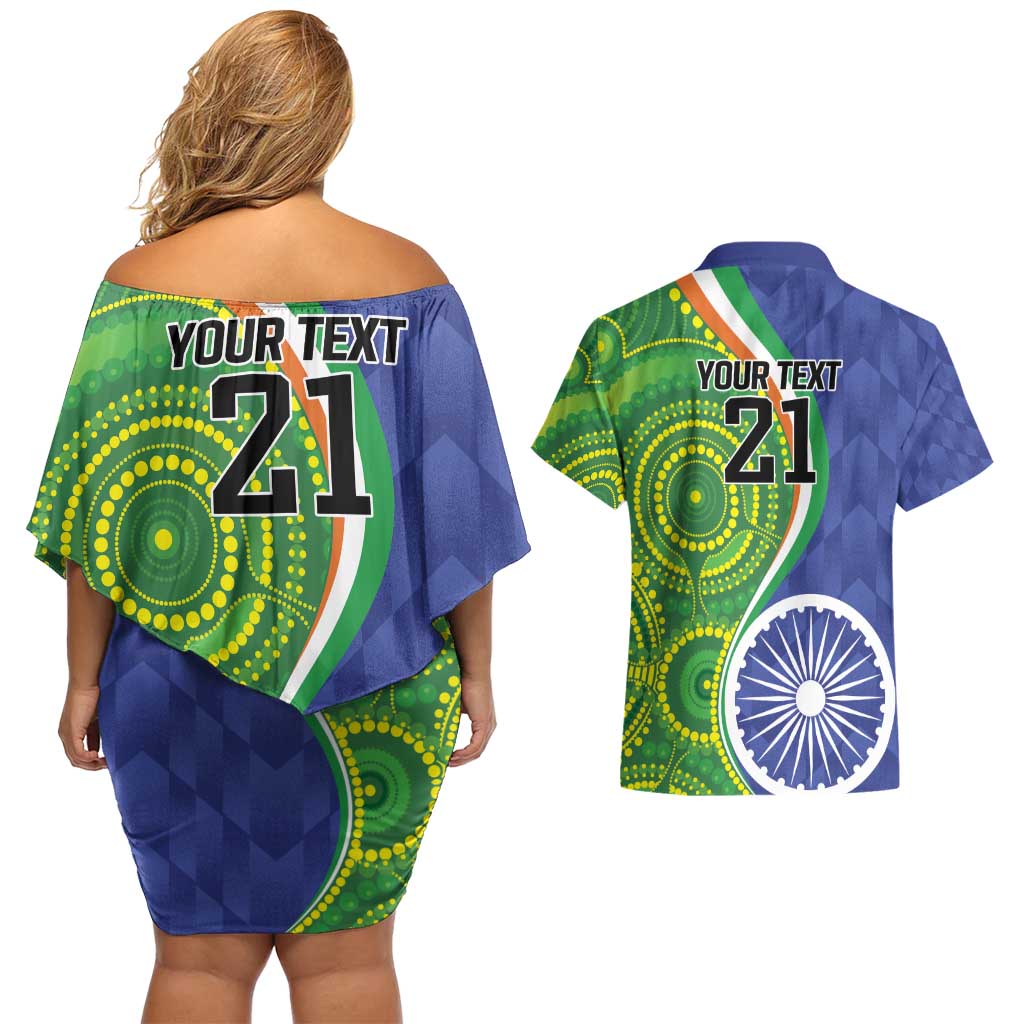 India Vs Australian Cricket Custom Couples Matching Off Shoulder Short Dress and Hawaiian Shirt Ashoka Chakra and Aboriginal Together