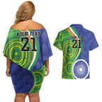 India Vs Australian Cricket Custom Couples Matching Off Shoulder Short Dress and Hawaiian Shirt Ashoka Chakra and Aboriginal Together