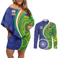 India Vs Australian Cricket Custom Couples Matching Off Shoulder Short Dress and Long Sleeve Button Shirt Ashoka Chakra and Aboriginal Together