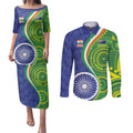India Vs Australian Cricket Custom Couples Matching Puletasi and Long Sleeve Button Shirt Ashoka Chakra and Aboriginal Together