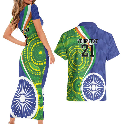 India Vs Australian Cricket Custom Couples Matching Short Sleeve Bodycon Dress and Hawaiian Shirt Ashoka Chakra and Aboriginal Together