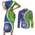 India Vs Australian Cricket Custom Couples Matching Short Sleeve Bodycon Dress and Long Sleeve Button Shirt Ashoka Chakra and Aboriginal Together