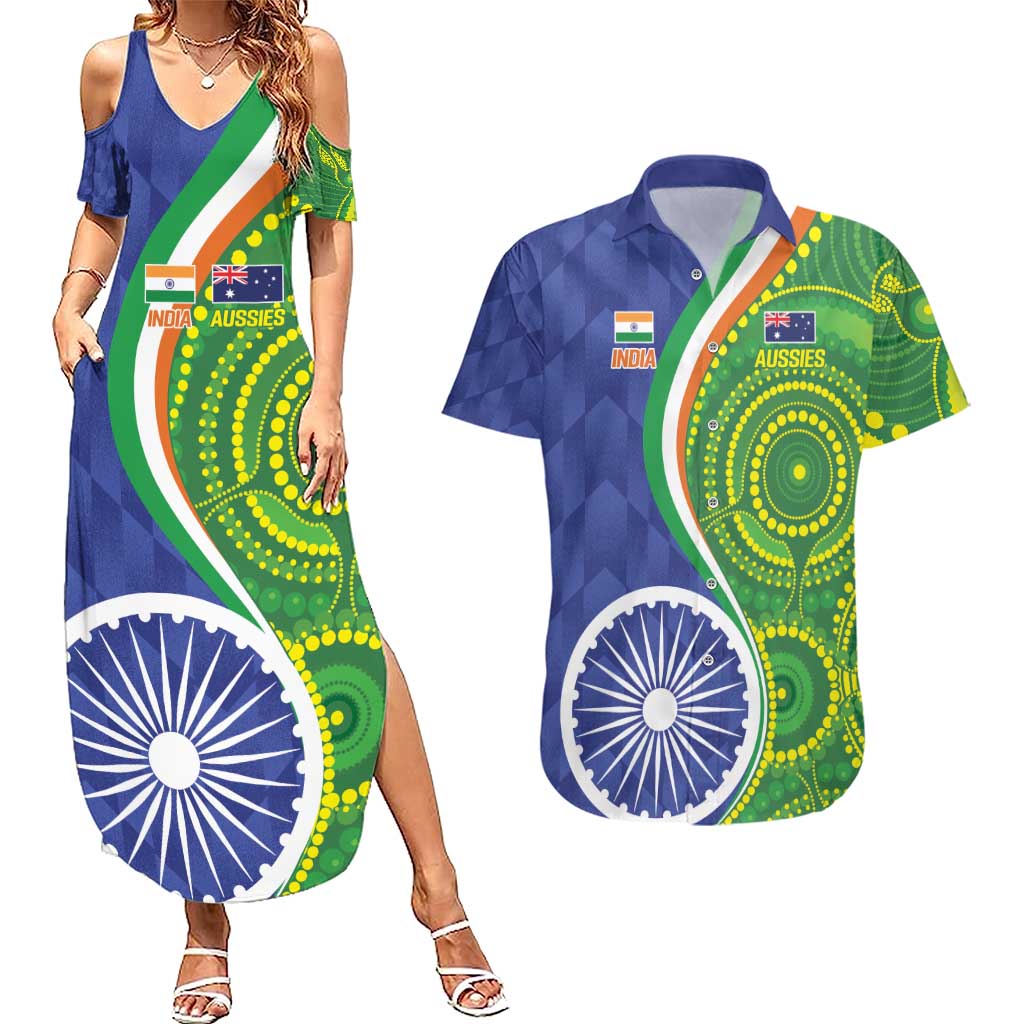 India Vs Australian Cricket Custom Couples Matching Summer Maxi Dress and Hawaiian Shirt Ashoka Chakra and Aboriginal Together