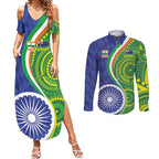 India Vs Australian Cricket Custom Couples Matching Summer Maxi Dress and Long Sleeve Button Shirt Ashoka Chakra and Aboriginal Together