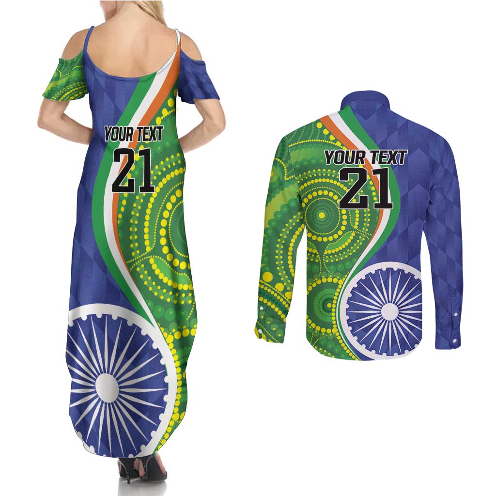 India Vs Australian Cricket Custom Couples Matching Summer Maxi Dress and Long Sleeve Button Shirt Ashoka Chakra and Aboriginal Together