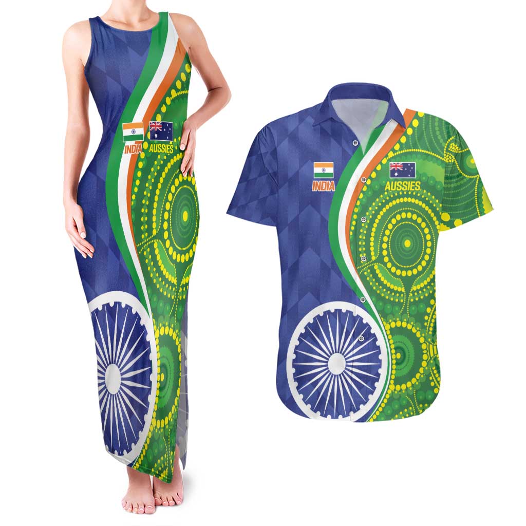 India Vs Australian Cricket Custom Couples Matching Tank Maxi Dress and Hawaiian Shirt Ashoka Chakra and Aboriginal Together