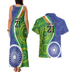 India Vs Australian Cricket Custom Couples Matching Tank Maxi Dress and Hawaiian Shirt Ashoka Chakra and Aboriginal Together