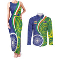 India Vs Australian Cricket Custom Couples Matching Tank Maxi Dress and Long Sleeve Button Shirt Ashoka Chakra and Aboriginal Together