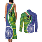 India Vs Australian Cricket Custom Couples Matching Tank Maxi Dress and Long Sleeve Button Shirt Ashoka Chakra and Aboriginal Together