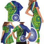 India Vs Australian Cricket Custom Family Matching Short Sleeve Bodycon Dress and Hawaiian Shirt Ashoka Chakra and Aboriginal Together